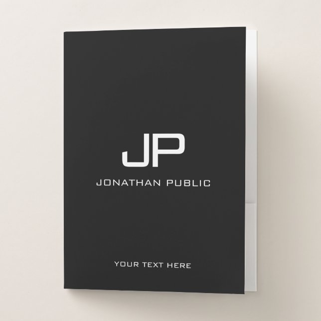 Monogram Initial Black White Minimalist Template Pocket Folder (Front)