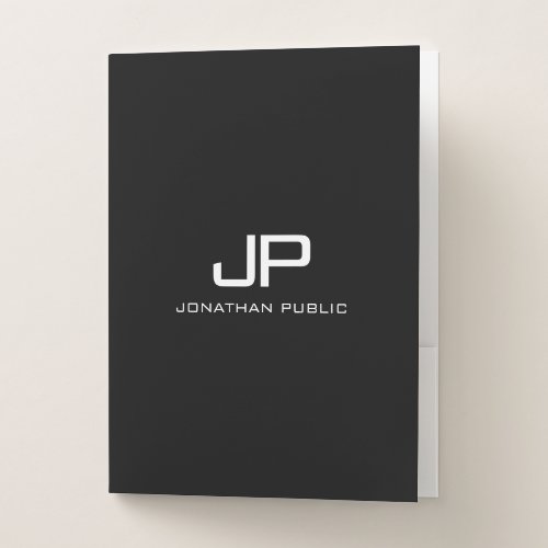 Monogram Initial Black White Minimalist Template Pocket Folder
