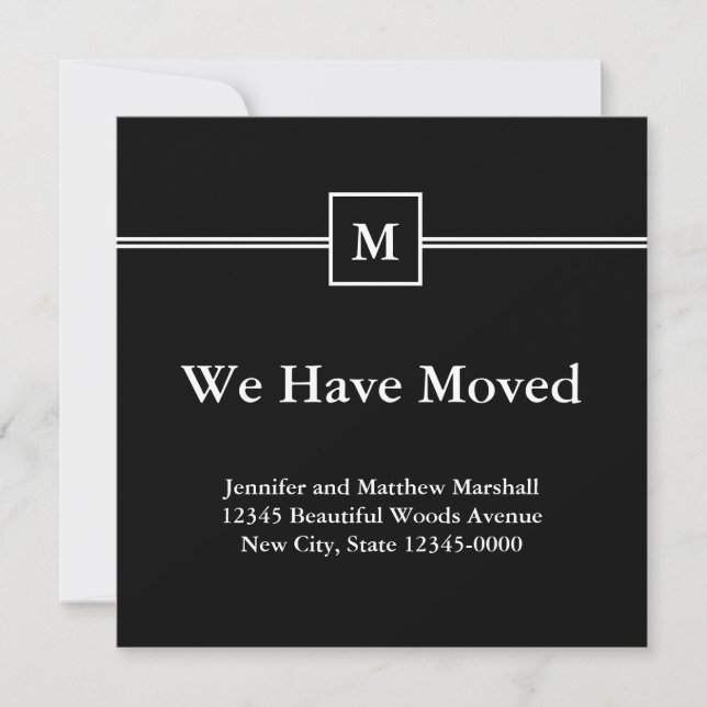 Monogram Initial Black & White Moving Announcement (Front)