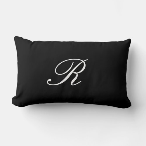 Monogram Initial Black  White Simple Elegant Lumbar Pillow