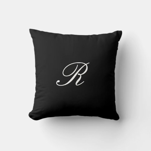 Monogram Initial Black  White Simple Elegant Throw Pillow