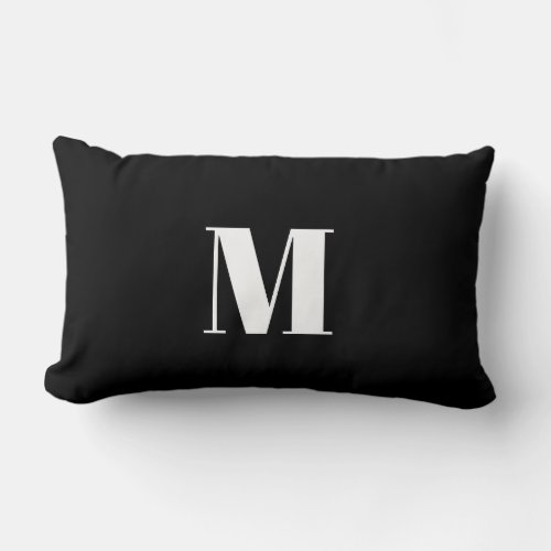 Monogram Initial Black White Simple Minimal Modern Lumbar Pillow