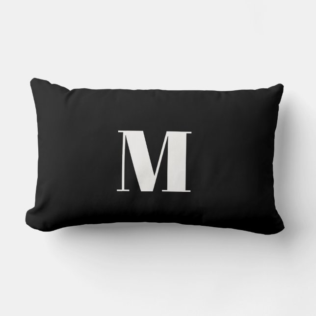 Monogram Initial Black White Simple Minimal Modern Lumbar Pillow (Front)