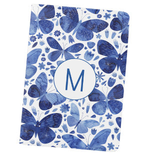 Monogram Initial Blue Butterfly Watercolor Passport Holder