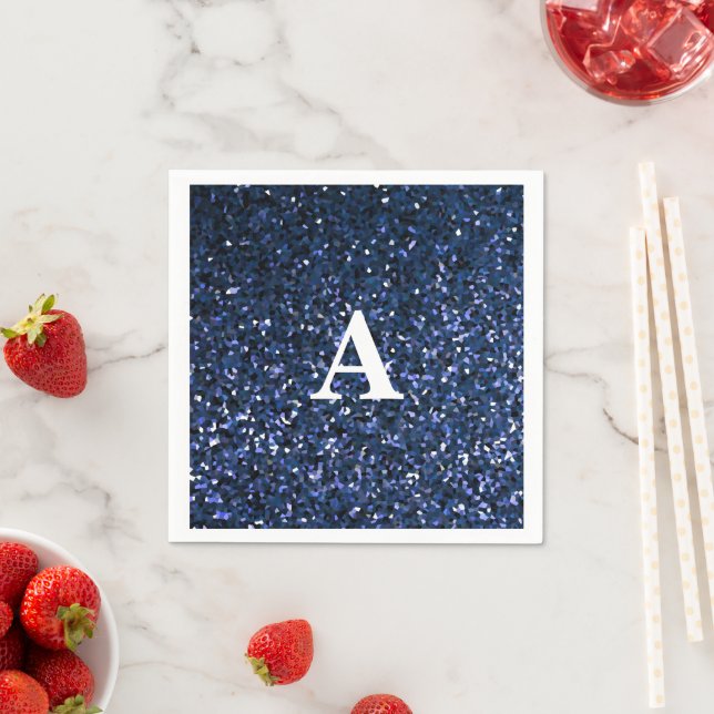 Monogram Initial Blue Glitter White Custom Name Napkins (Insitu)
