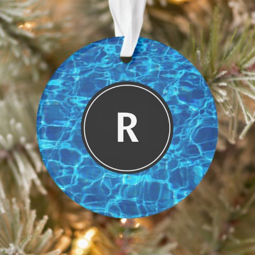 Monogram Initial Blue Water Pattern Cool Gift 2019 Ornament