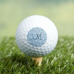 Monogram Initial Boho Blue White Florals Trendy Golf Balls