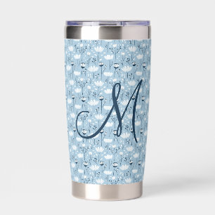 Monogram Initial Boho Blue White Florals Trendy  Insulated Tumbler