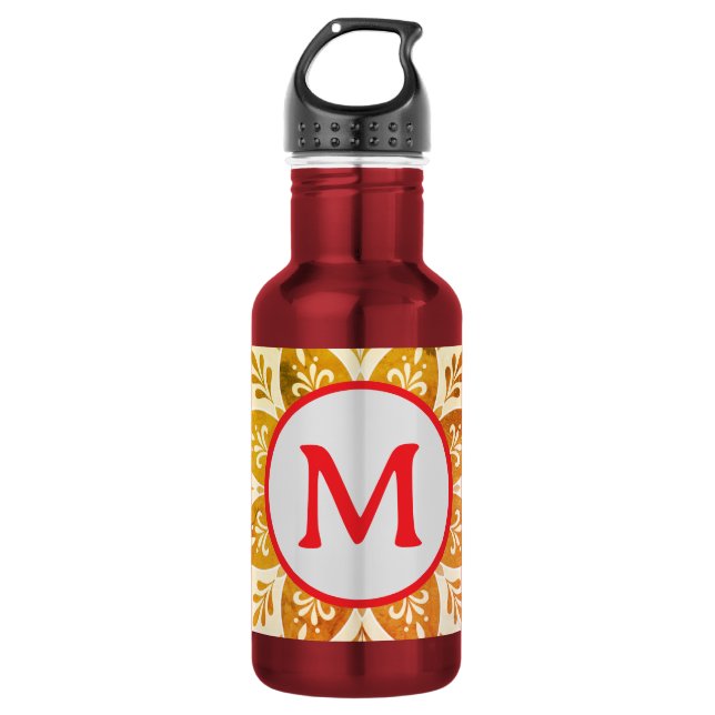 Monogram Initial Boho Mandala  Stainless Steel Water Bottle (Front)