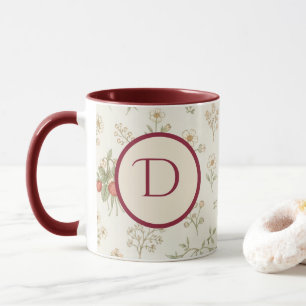 Monogram Initial Boho Willow & Strawberries Gift Mug