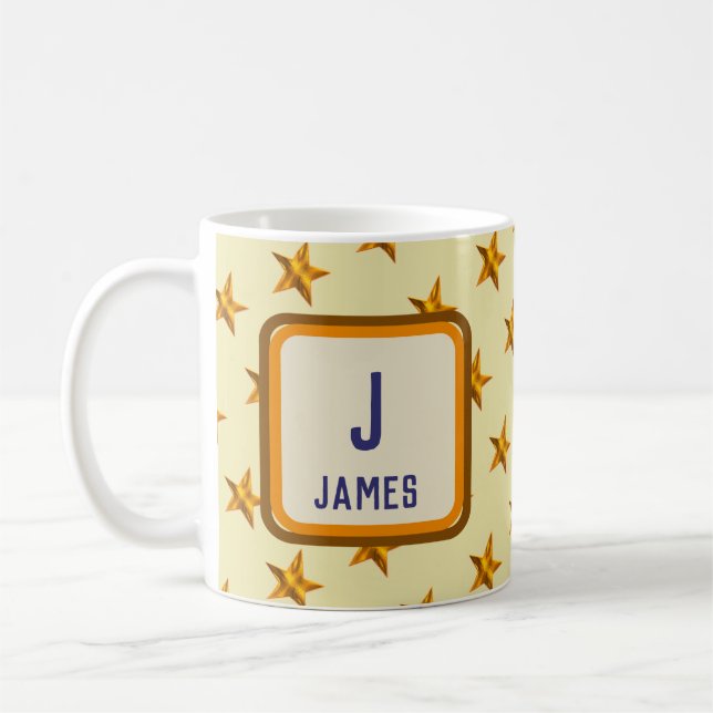 Monogram Initial Bold Gold Star First Name Coffee Mug (Left)