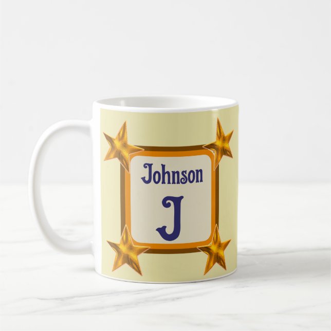 Monogram Initial Bold Gold Star Last Name Coffee Mug (Left)