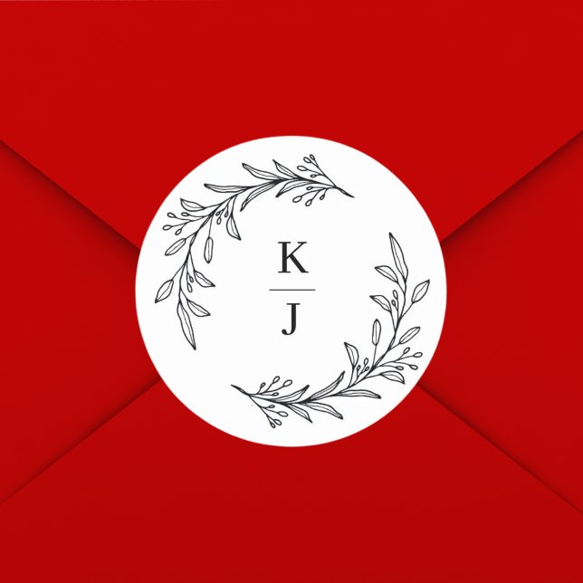 Monogram Initial Botanical Leaf Wedding Favor  Classic Round Sticker (Creator Uploaded)