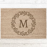 Monogram Initial Botanical Wreath Personalized Doormat<br><div class="desc">Modern monogram initial design with botanical leaf wreath line art. Stylish and minimalist. Change the initial to personalize.</div>