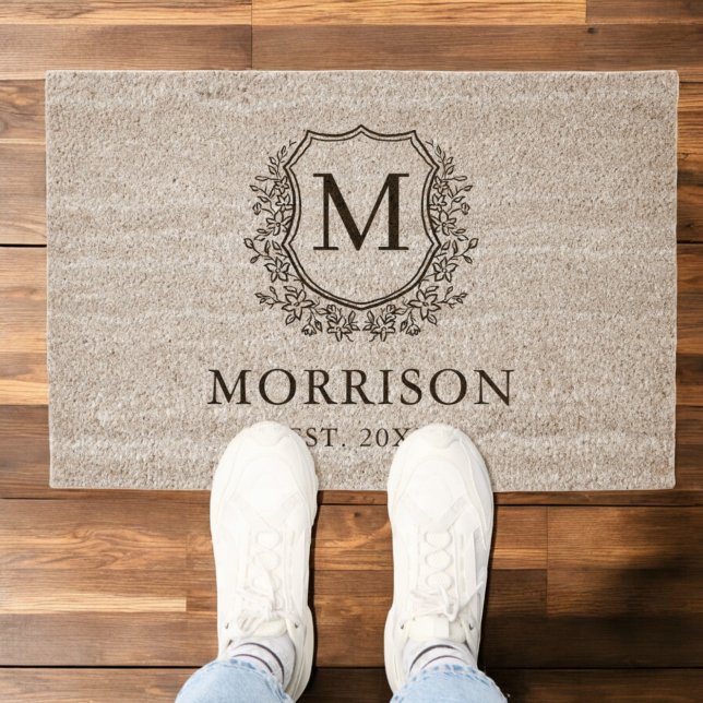 Monogram Initial Botanical Wreath Personalized Fiber Doormat (Creator Uploaded)