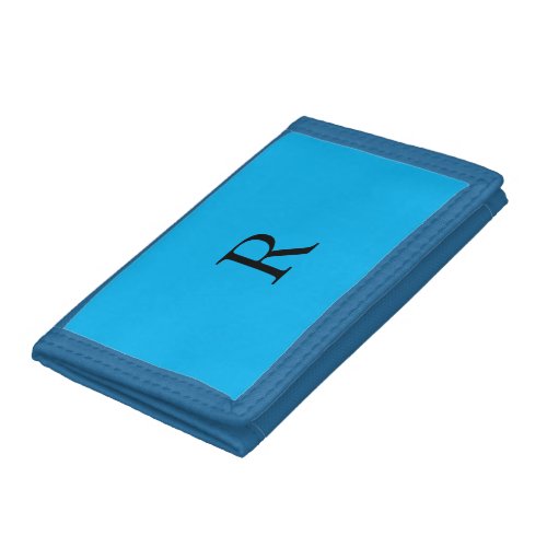 Monogram Initial Bright Color Blue Mens Gift Trifold Wallet