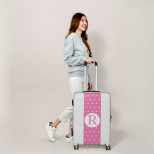 Monogram Initial Bright Pink White Polka Dots Luggage