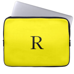 Monogram Initial Bright Yellow Solid Color Cool Laptop Sleeve