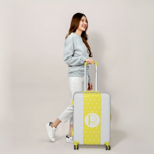 Monogram Initial Bright Yellow White Polka Dots Luggage (Scale)