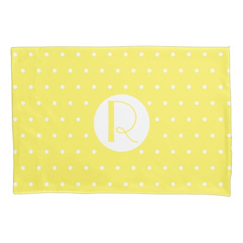 Monogram Initial Bright Yellow White Polka Dots Pillow Case