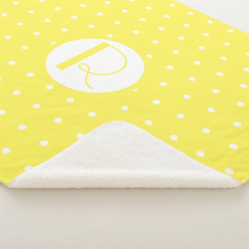Monogram Initial Bright Yellow White Polka Dots Sherpa Blanket