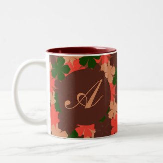 Monogram Initial Brown-Pink-Green Floral Patterned