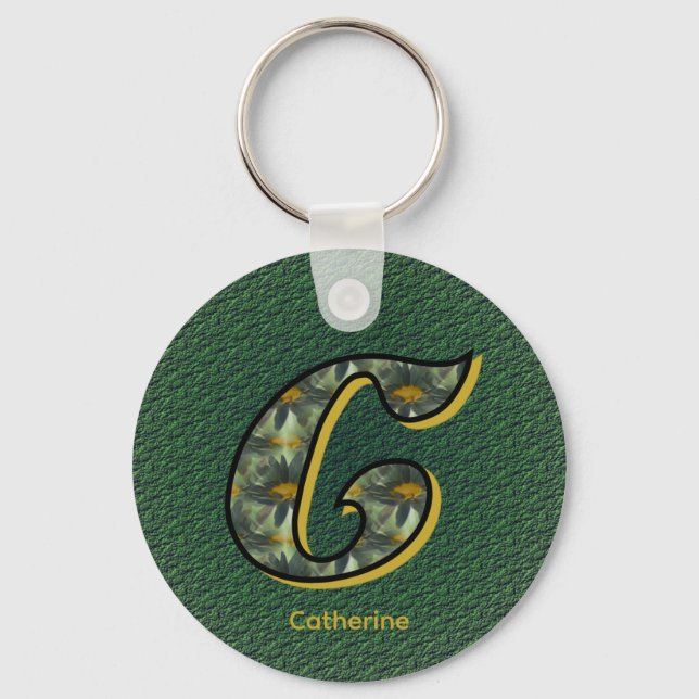 Monogram Initial C Daisies Art Personalized Keychain (Front)