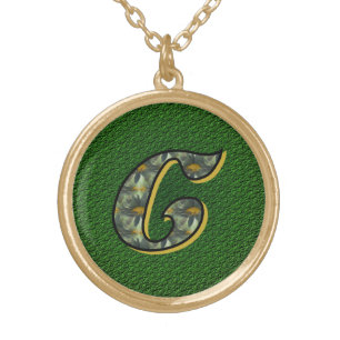 Monogram Initial C Daisies Flower Art Gold Plated Necklace