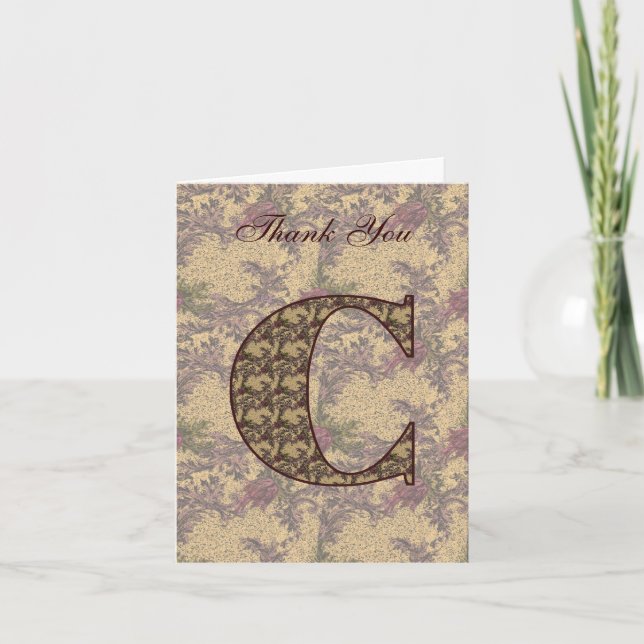 Monogram Initial C Elegant Floral Thank You Card (Front)
