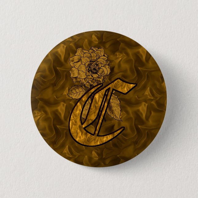 Monogram Initial C Elegant Gold Peony Flower Button (Front)