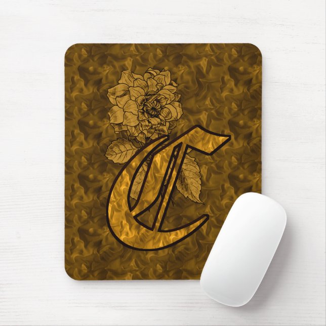 Monogram Initial C Elegant Gold Peony Flower  Mouse Pad (With Mouse)