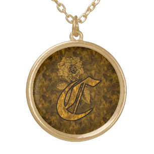 Monogram Initial C Elegant Gold Peony Flower Plated Necklace