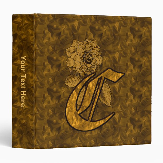 Monogram Initial C Elegant Gold Peony Personalized 3 Ring Binder (Front/Spine)