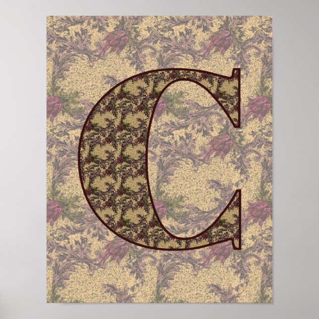 Monogram Initial C Elegant Vintage Floral Poster (Front)