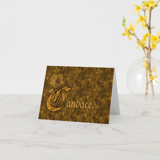 Monogram Initial C Gold Peony Flower Personalized  Card (Yellow Flower)