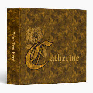 Monogram Initial C Gold Satin Peony Personalized 3 Ring Binder