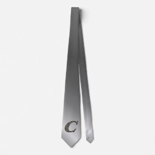 Monogram Initial C Hydrangea Flowers Neck Tie