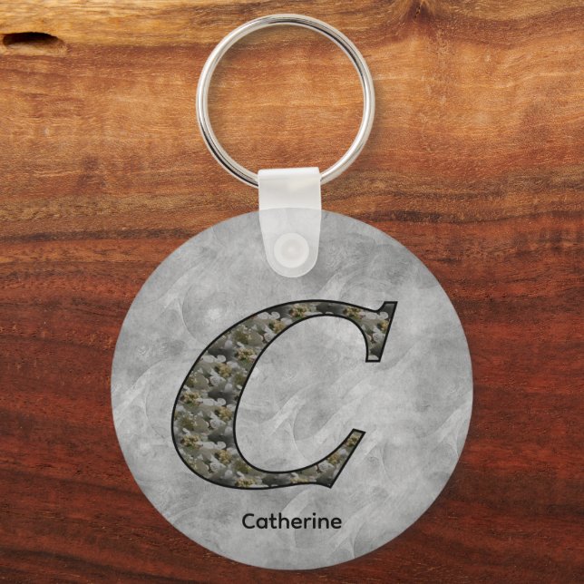 Monogram Initial C Hydrangea Flowers Personalized Keychain (Front)
