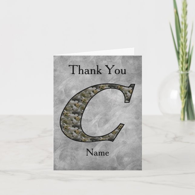 Monogram Initial C Hydrangea Flowers Personalized Letterpress Thank You Card (Front)