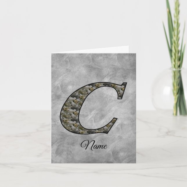 Monogram Initial C Hydrangea Flowers Personalized Note Card (Front)