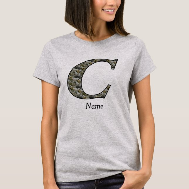 Monogram Initial C Hydrangea Flowers Personalized T-Shirt (Front)