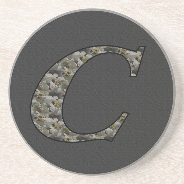 Monogram Initial C Hydrangea Flowers Sandstone Coaster (Front)