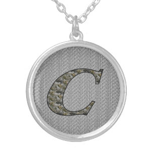 Monogram Initial C Hydrangea Flowers Silver Plated Necklace