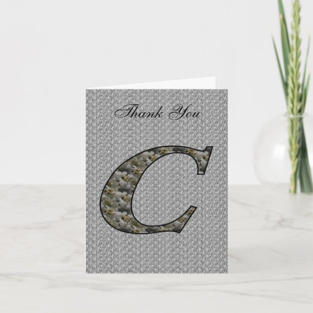 Monogram Initial C Hydrangea Thank You Card (Front)
