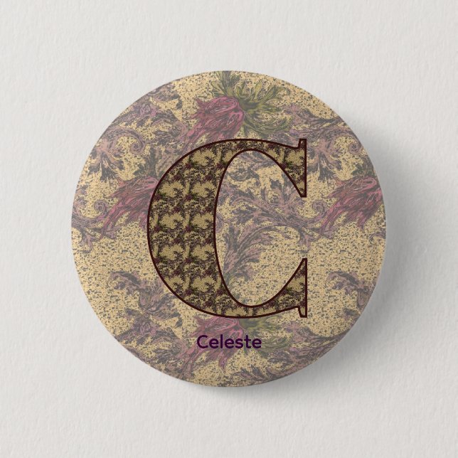 Monogram Initial C Vintae Floral Personalized  Button (Front)