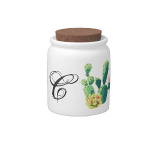 Monogram Initial Candy Jar Bohemian Cactus Succule