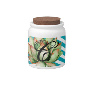 Monogram Initial Candy Jar Boho Cacti Cactus Succu