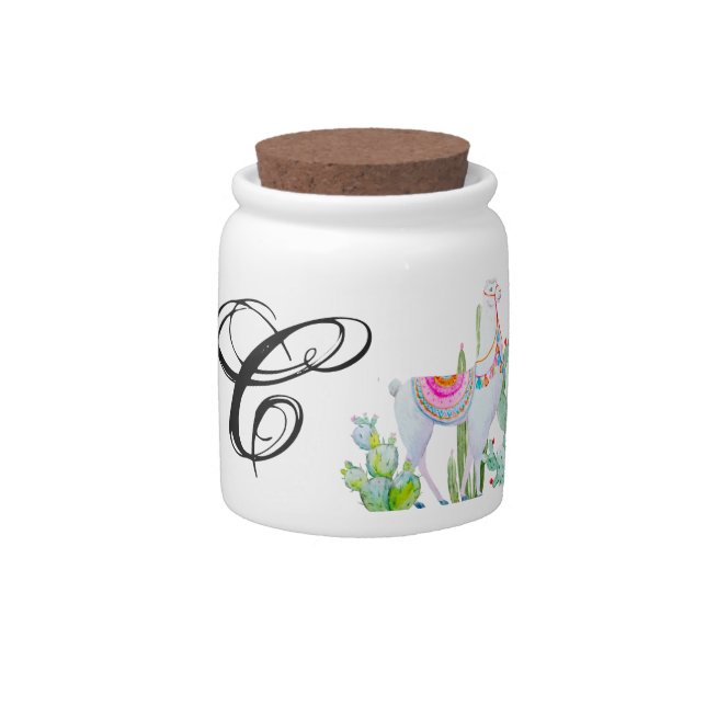 Monogram Initial Candy Jar Boho Llama Bohemian Cac (Front)