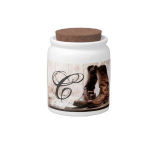 Monogram Initial Candy Jar boots country rustic we