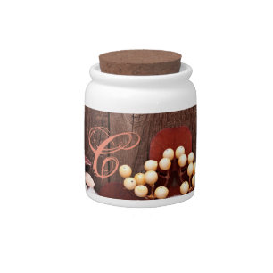 Monogram Initial Candy Jar Cotton Branch on Dark W